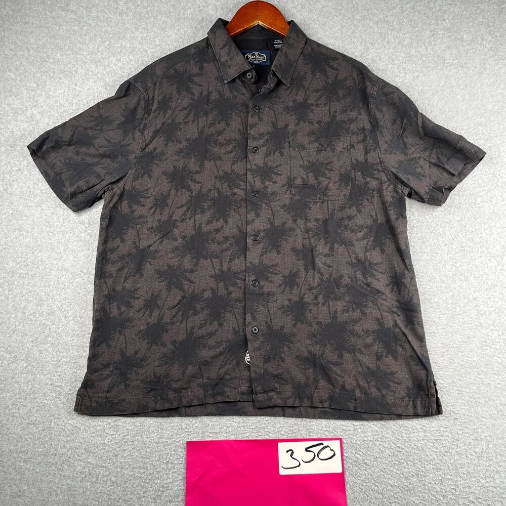 Nat Nast Shirt Large Silk Blend Palm Tree Print Button Up Short Sleeve Mens